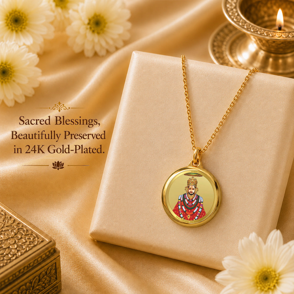 Diviniti 24K Gold Plated Khatushyam & Mantra | 18MM Double Sided Pendant For Men, Women & Kids