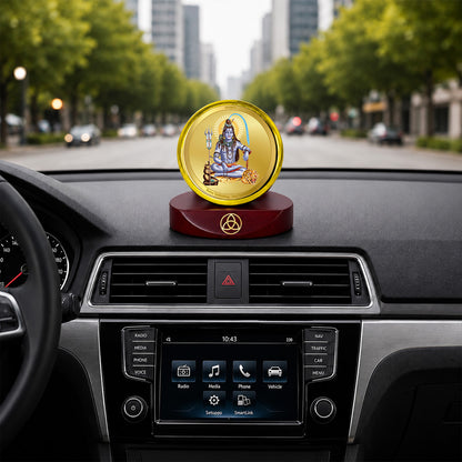 24K Gold-Plated Lord Shiva Car Dashboard Frame | 5x5 CM