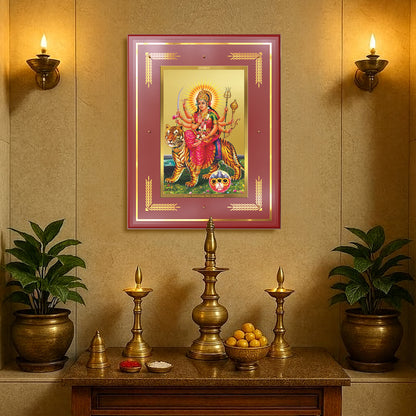 Durga Sherawali Mata with Pind | Divine Wall Mount Photo Frame in 24K Gold Plated Foil