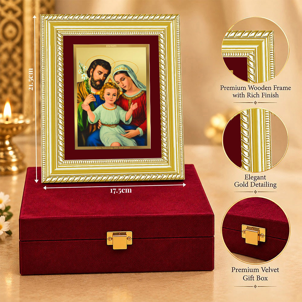 24K Gold-Plated Holy Family Frame | Premium Gift Box | 17.5x21.5 CM