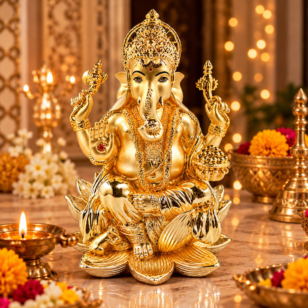 24K Gold-Plated Lord Ganesha Idol | Premium Gift Box | 18x11.5 CM