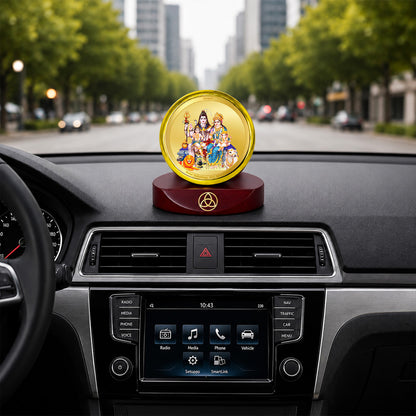 24K Gold-Plated Shiv Parivar Car Dashboard Frame | 5x5 CM