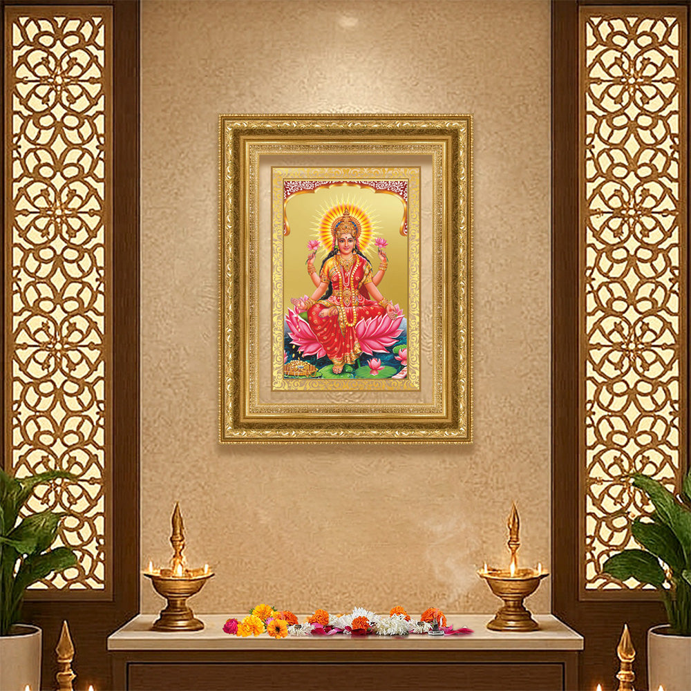 Diviniti 24K Gold Plated Lakshmi (Classic) Divine Wall Frame for Home Mandir & Office Decor | Luxury Spiritual Gift