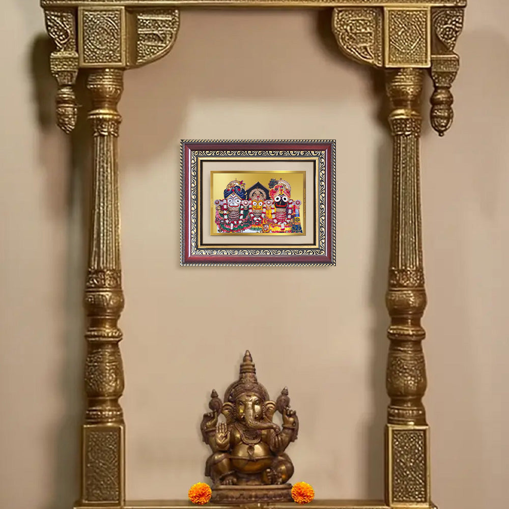 Diviniti 24K Gold Plated Jagannath Subhadra Balabhadra (Classic) Divine Wall and Table Top Frame for Home Mandir & Office Decor | Luxury Spiritual Gift