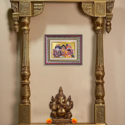 Diviniti 24K Gold Plated Jagannath Subhadra Balabhadra (Classic) Divine Wall and Table Top Frame for Home Mandir & Office Decor | Luxury Spiritual Gift