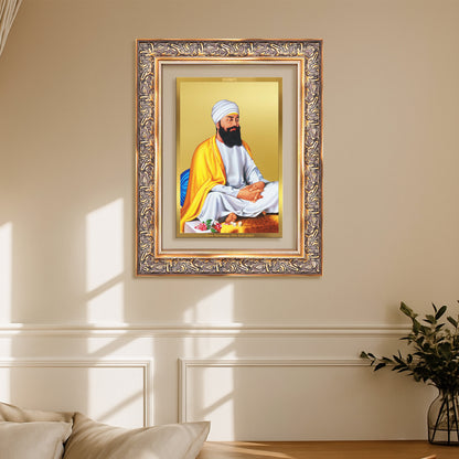 Diviniti 24K Gold Plated Guru Tegh Bahadur Sahib Ji (Classic) Sacred Sikh Wall Frame for Home Decor & Office Ambiance | Premium Spiritual Gift