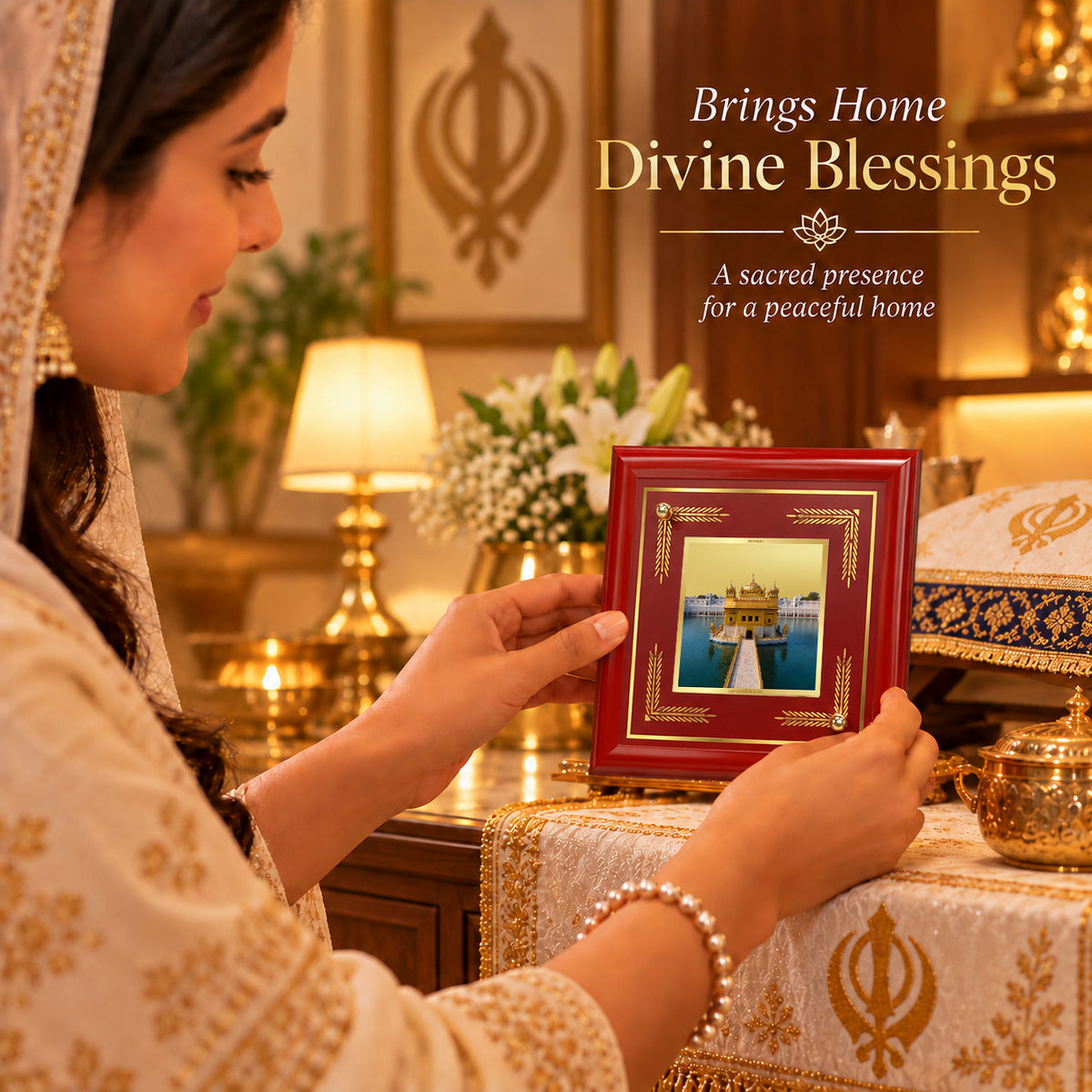 24K Gold-Plated Golden Temple MDF Frame | Premium Gift Box | 10x10 CM