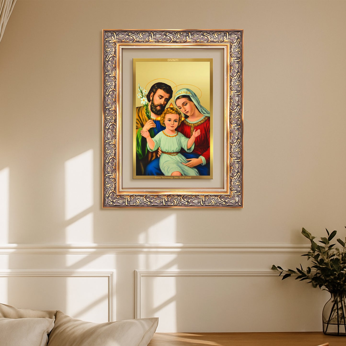 Diviniti 24K Gold Plated Holy Family (Classic) Divine Wall Frame for Home Mandir & Office Decor | Luxury Spiritual Gift
