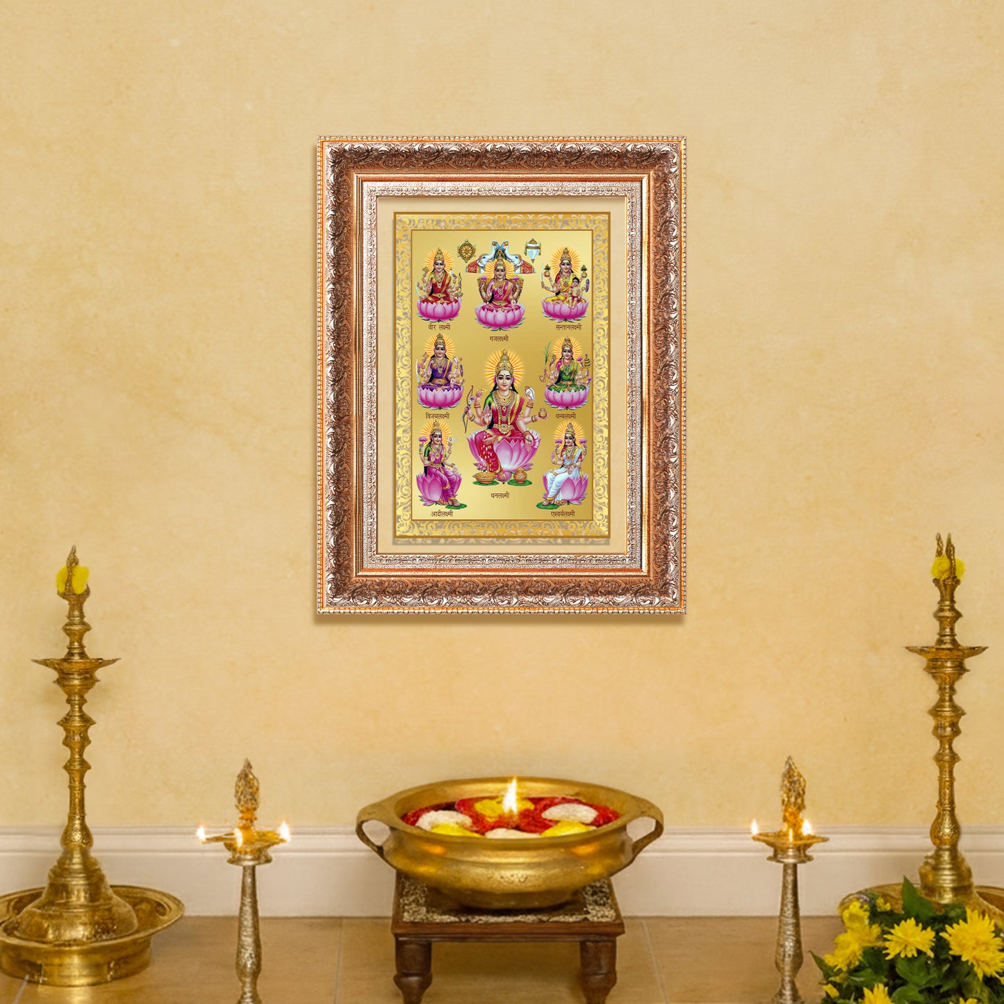 Ashtalakshmi | Lakshmi Devi for Wall Mount Photo Frame in 24K Gold Plated Foil