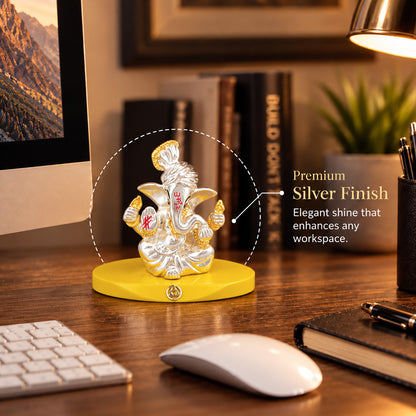 999 Silver-Plated Pagdi Ganesha Idol | Car & Home Décor | Gift Box | 7x7 CM