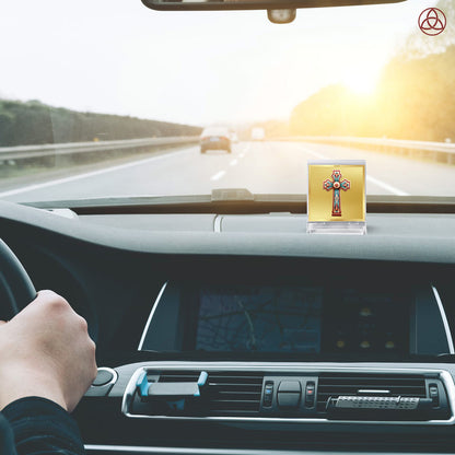 Holy Cross | Divine Christian Cross Car Dashboard & Tabletop Photo Frame in 24K Gold Plated Foil