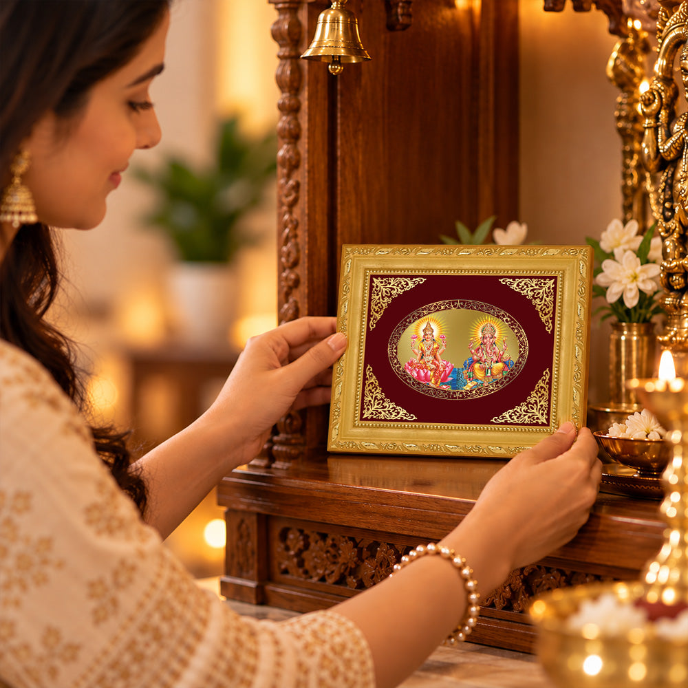 24K Gold-Plated Lakshmi Ganesha Frame | Premium Gift Box | 16x13.5 CM