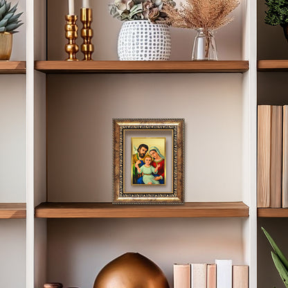 Diviniti 24K Gold Plated Holy Family Divine Table Top Frame for Home Mandir & Office Decor | Luxury Spiritual Gift