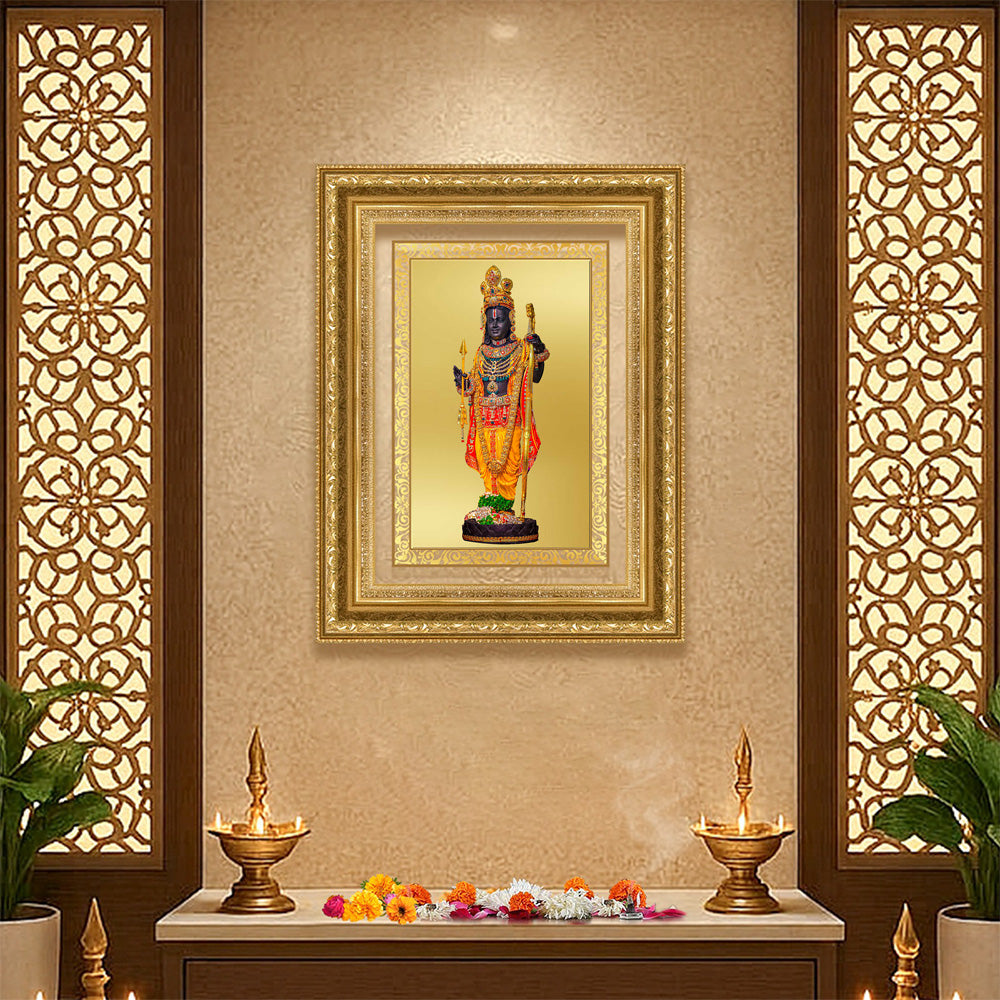 Diviniti 24K Gold Plated Ram Lalla With Arch (Classic) Divine Wall Frame for Home Mandir & Office Decor | Luxury Spiritual Gift