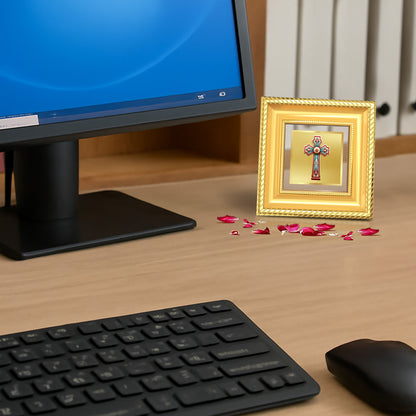 Diviniti Holy Cross Tabletop Photo Frame in 24K Gold Plated Foil | Faith, Hope & Divine Grace | DG015S1A (10x10 CM)