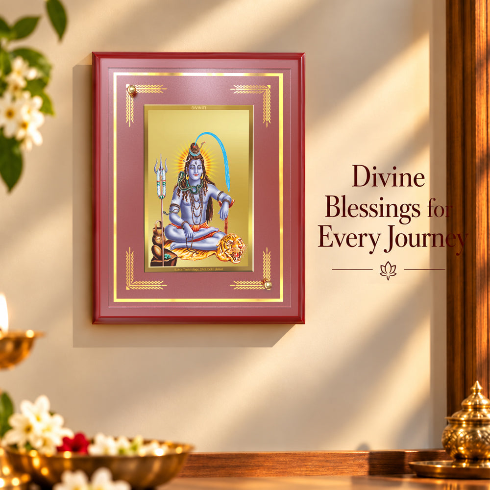 24K Gold-Plated Shiva in Meditation MDF Frame | Premium Gift Box | 26x20 CM