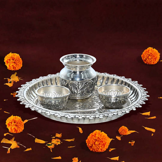 Pure Silver | Traditional Vintage Puja Thali Handcrafted for Sacred Rituals and Timeless Grace (275 g)