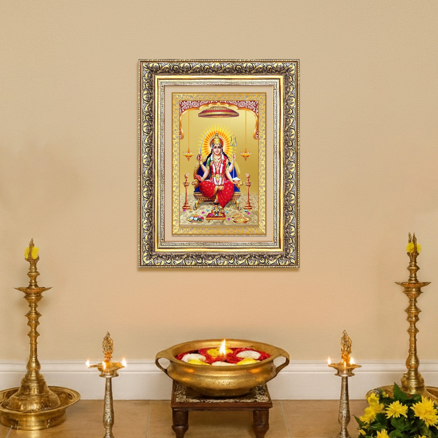 Diviniti 24K Gold Plated Santoshi Mata (Classic) Divine Wall Frame for Home Mandir & Office Decor | Luxury Spiritual Gift