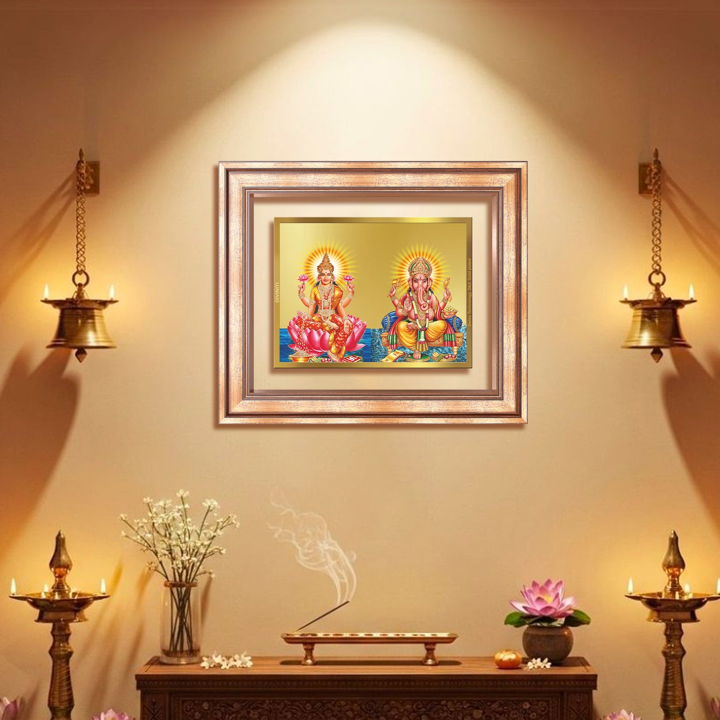 Diviniti 24K Gold Plated Lakshmi Ganesha (Classic) Divine Wall Frame for Home Mandir & Office Decor | Luxury Spiritual Gift
