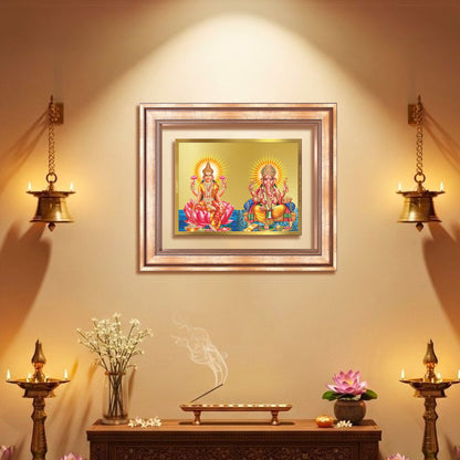Diviniti 24K Gold Plated Lakshmi Ganesha (Classic) Divine Wall Frame for Home Mandir & Office Decor | Luxury Spiritual Gift
