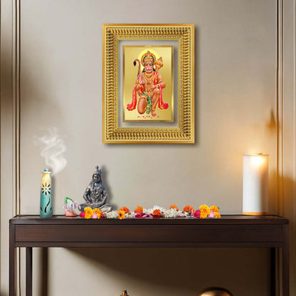 Diviniti 24K Gold Plated Hanuman With Blessings (Classic) Divine Wall Frame for Home Mandir & Office Decor | Luxury Spiritual Gift