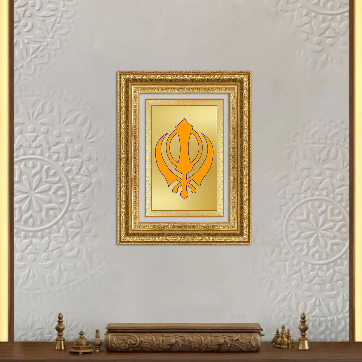 Diviniti 24K Gold Plated Khanda Sahib (Classic) Divine Wall Frame for Home Mandir & Office Decor | Luxury Spiritual Gift