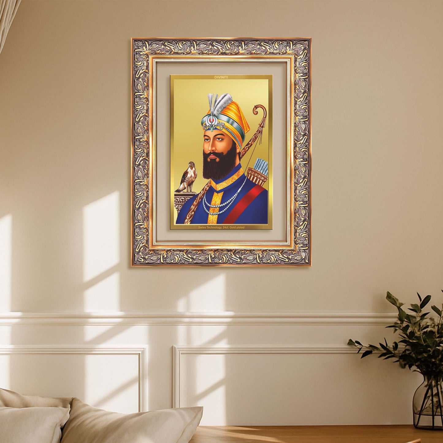 Diviniti 24K Gold Plated Guru Gobind Singh Ji (Classic) Sacred Sikh Wall Frame for Home Decor & Office Ambiance | Premium Spiritual Gift