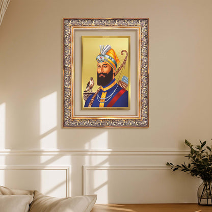 Diviniti 24K Gold Plated Guru Gobind Singh Ji (Classic) Sacred Sikh Wall Frame for Home Decor & Office Ambiance | Premium Spiritual Gift