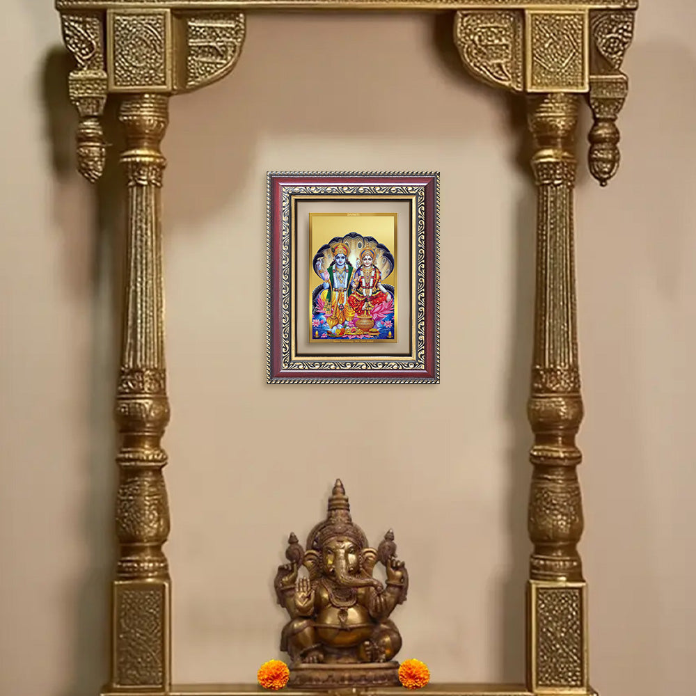 Diviniti 24K Gold Plated Vishnu Lakshmi (Classic) Divine Wall and Table Top Frame for Home Mandir & Office Decor | Luxury Spiritual Gift