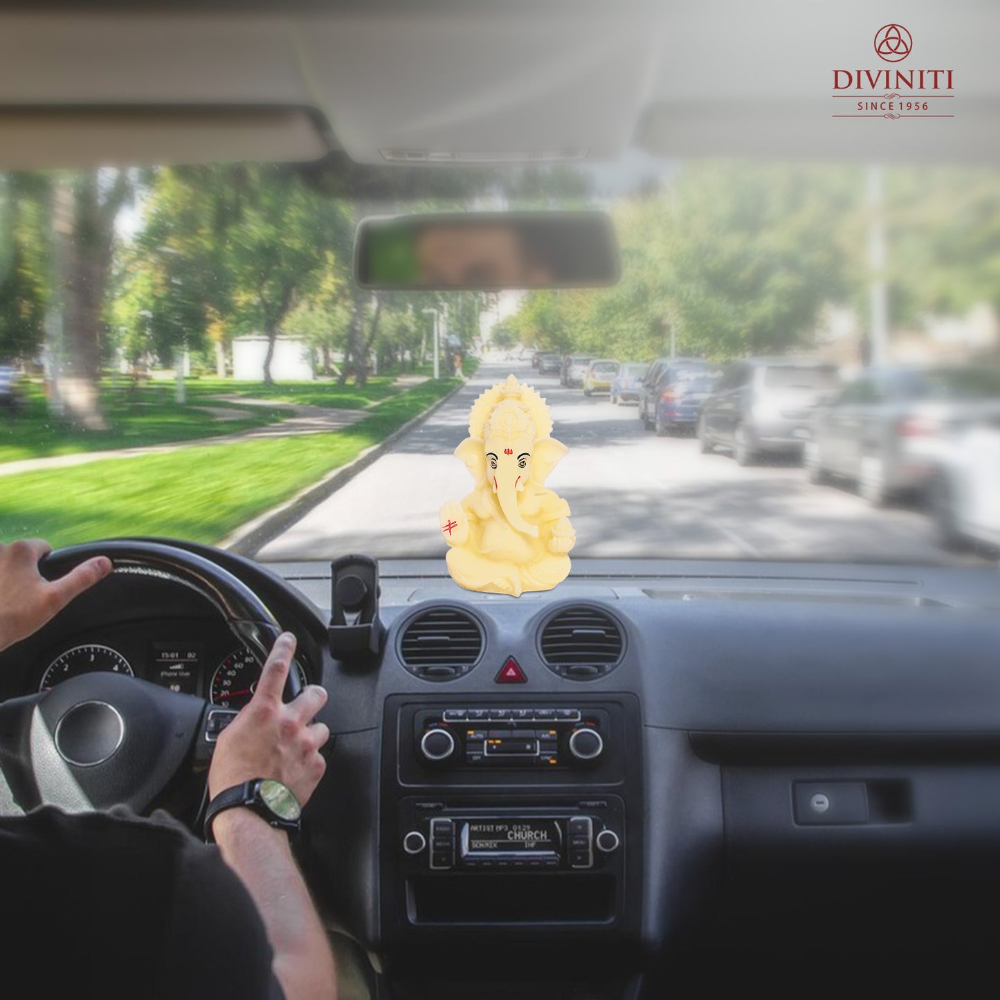 Diviniti Resin Lord Ganesha Idol for Car Dashboard Tabletop for Home Decor Mandir Puja Gift Yellow (8.4x4.2cm)