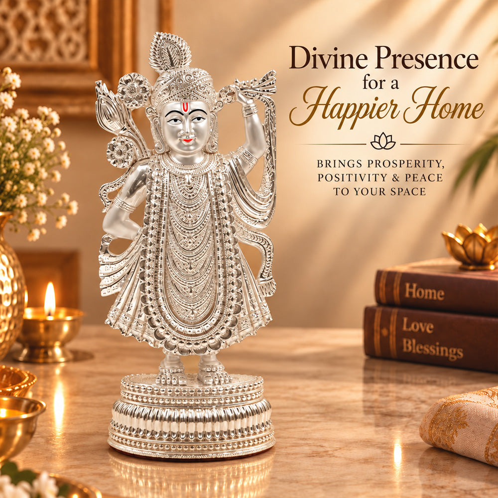 999 Silver-Plated Shrinath Ji Idol | Premium Gift Box | 25x11.5 CM