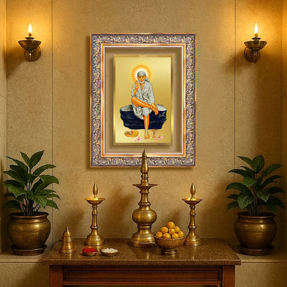 Diviniti 24K Gold Plated Sai Baba (Classic) Divine Wall Frame for Home Mandir & Office Decor | Luxury Spiritual Gift