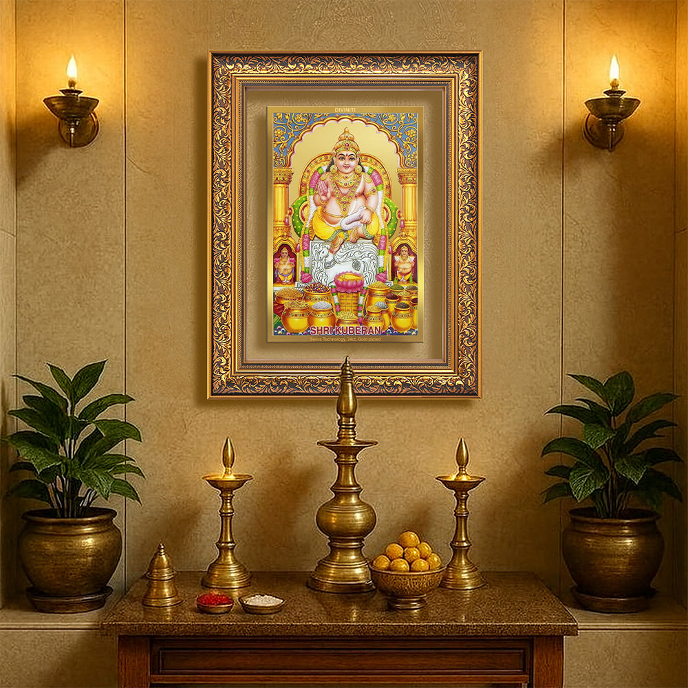 Diviniti 24K Gold Plated Kuber (Classic) Divine Wall Frame for Home Mandir & Office Decor | Luxury Spiritual Gift