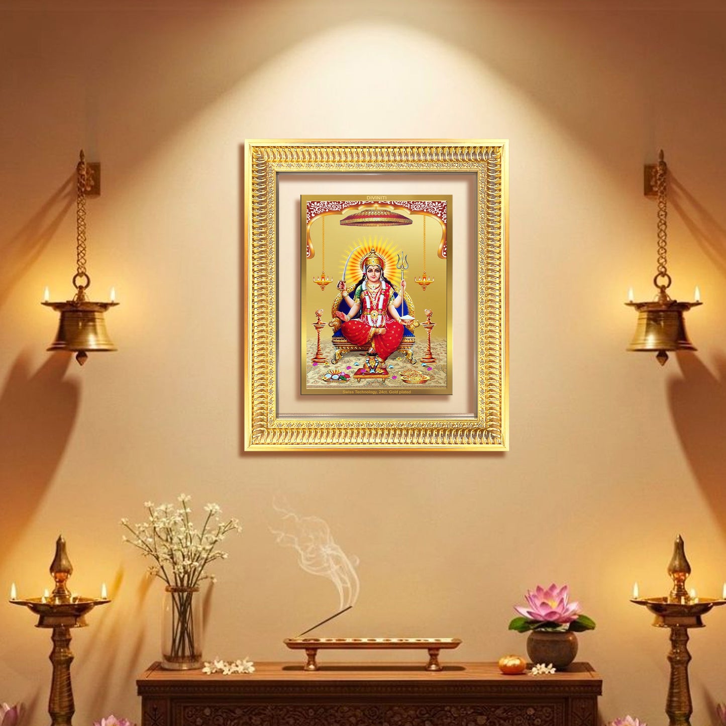 Diviniti 24K Gold Plated Santoshi Mata (Classic) Divine Wall Frame for Home Mandir & Office Decor | Luxury Spiritual Gift