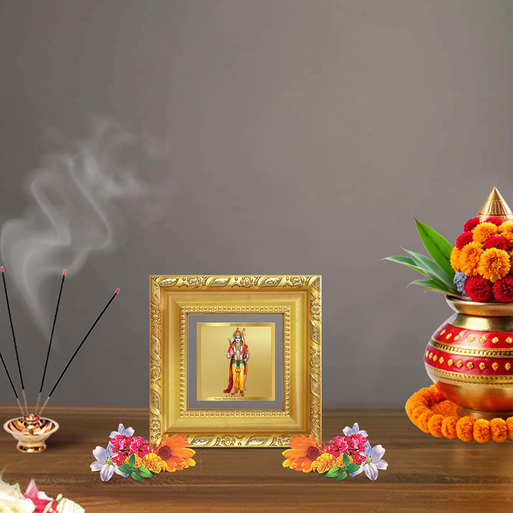Diviniti Lord Ram Ji Tabletop Photo Frame in 24K Gold Plated Foil | Dharma, Courage & Divine Blessings | DG103S1A (10x10 CM)