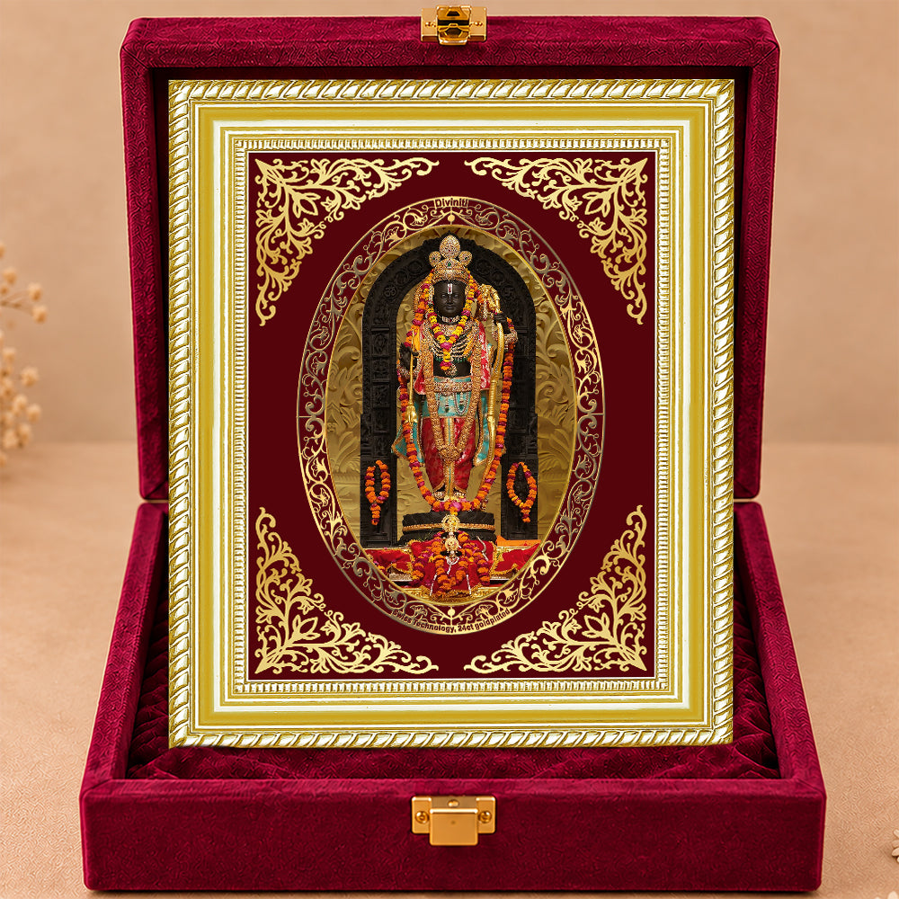 24K Gold-Plated Lord Ram Lalla Frame | Premium Gift Box | 26x20 CM