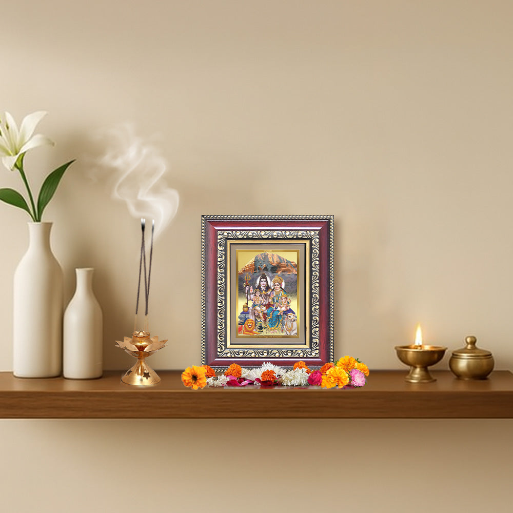 Diviniti 24K Gold Plated Shiv Parivar (Classic) Divine Table Top Frame for Home Mandir & Office Decor | Luxury Spiritual Gift