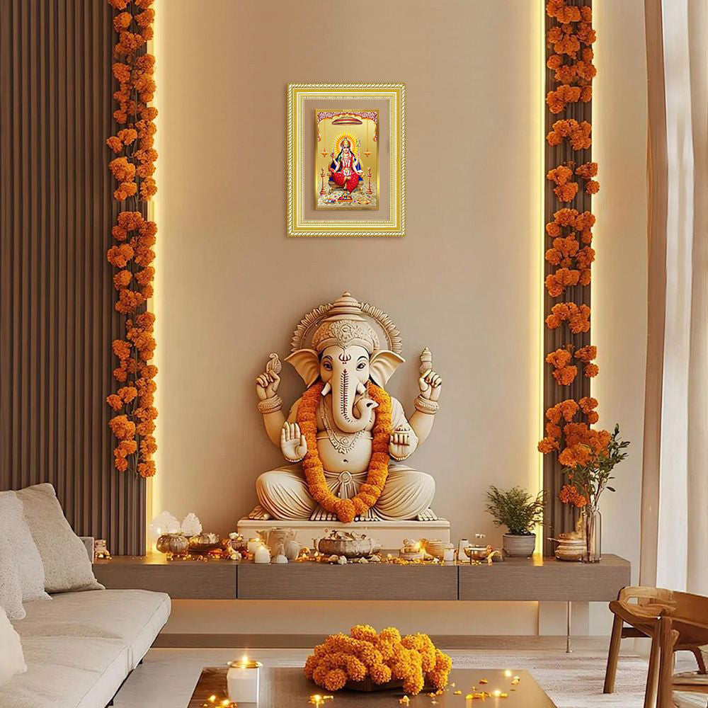 Diviniti 24K Gold Plated Santoshi Mata (Classic) Divine Wall Frame for Home Mandir & Office Decor | Luxury Spiritual Gift