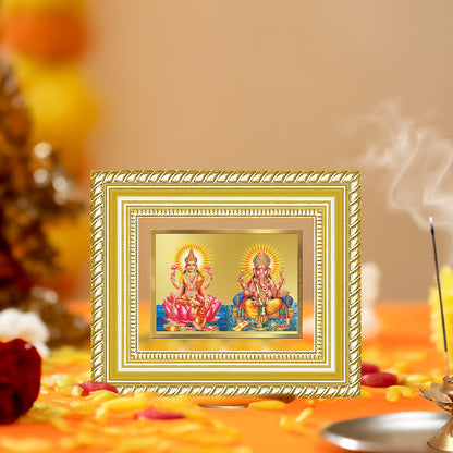 Diviniti 24K Gold Plated Lakshmi Ganesha Divine Table Top Frame for Home Mandir & Office Decor | Luxury Spiritual Gift