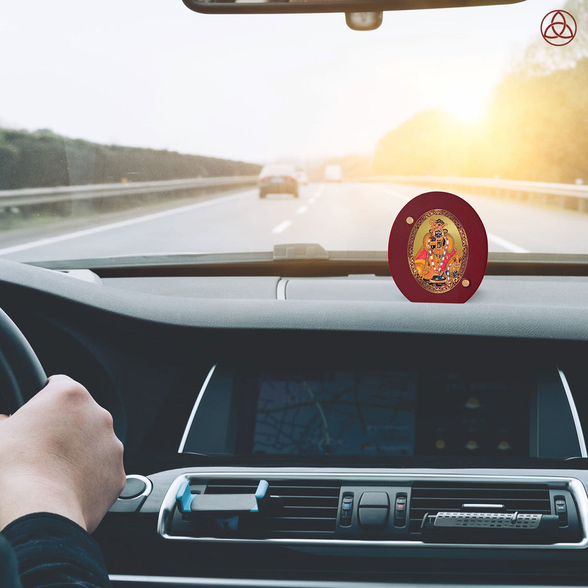 Banke Bihari Car Dashboard Photo Frame in 24K gold-plated foil, enhancing spiritual presence while driving.