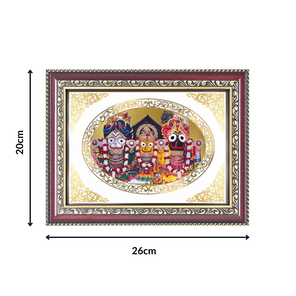 Jagannath Balabhadra Subhadra | Divine Puri Trinity Wall & Tabletop Royal Photo Frame in 24K Gold Plated Foil