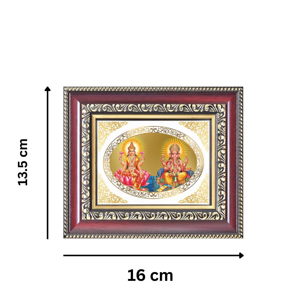 Goddess Lakshmi & Lord Ganesha Divine Wealth & Success Sacred Royal Tabletop Frame in 24K Gold Plated Foil