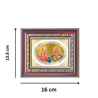 Goddess Lakshmi & Lord Ganesha Divine Wealth & Success Sacred Royal Tabletop Frame in 24K Gold Plated Foil