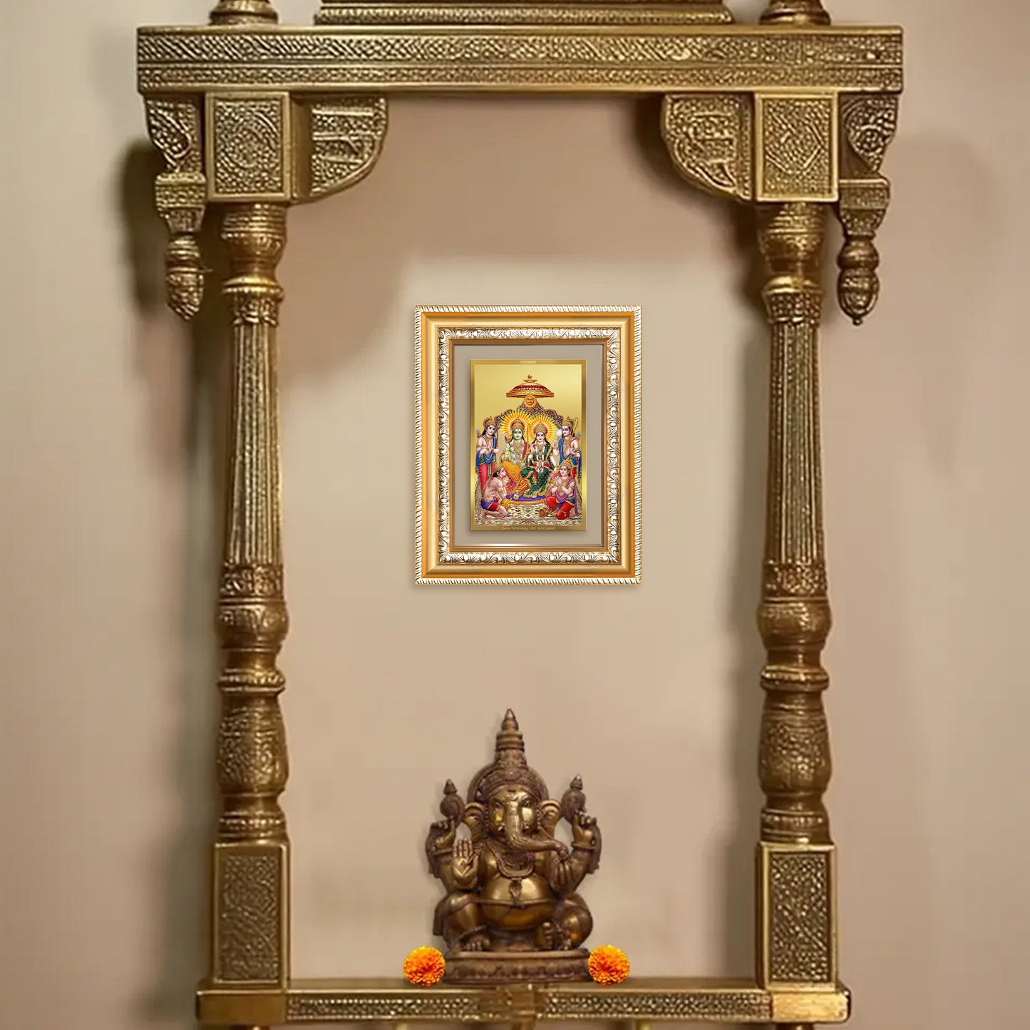 Diviniti 24K Gold Plated Ram Darbar Divine Wall and Table Top Frame for Home Mandir & Office Decor | Luxury Spiritual Gift