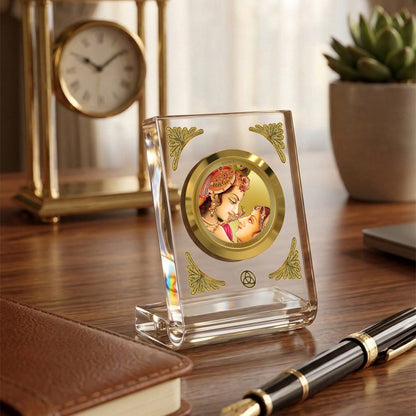 24K Gold Plated Radha Krishna Acrylic Car Dashboard Frame | 8x7 CM