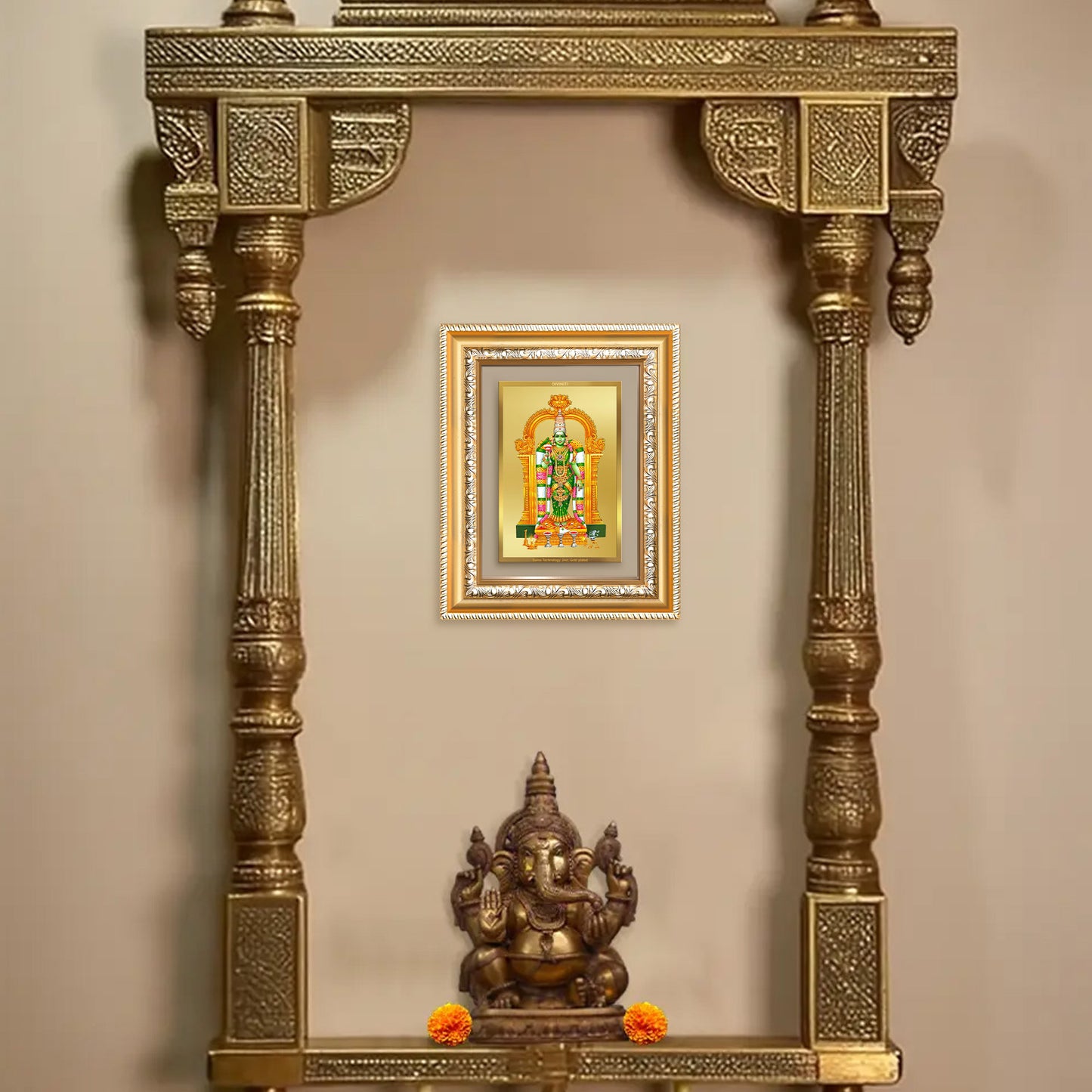 Diviniti 24K Gold Plated Meenakshi Amman (Classic) Divine Wall and Table Top Frame for Home Mandir & Office Decor | Luxury Spiritual Gift