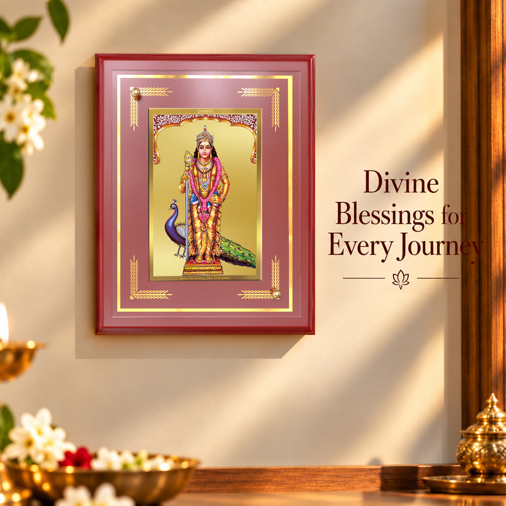 24K Gold-Plated Murugan MDF Frame | Premium Gift Box | 26x20 CM