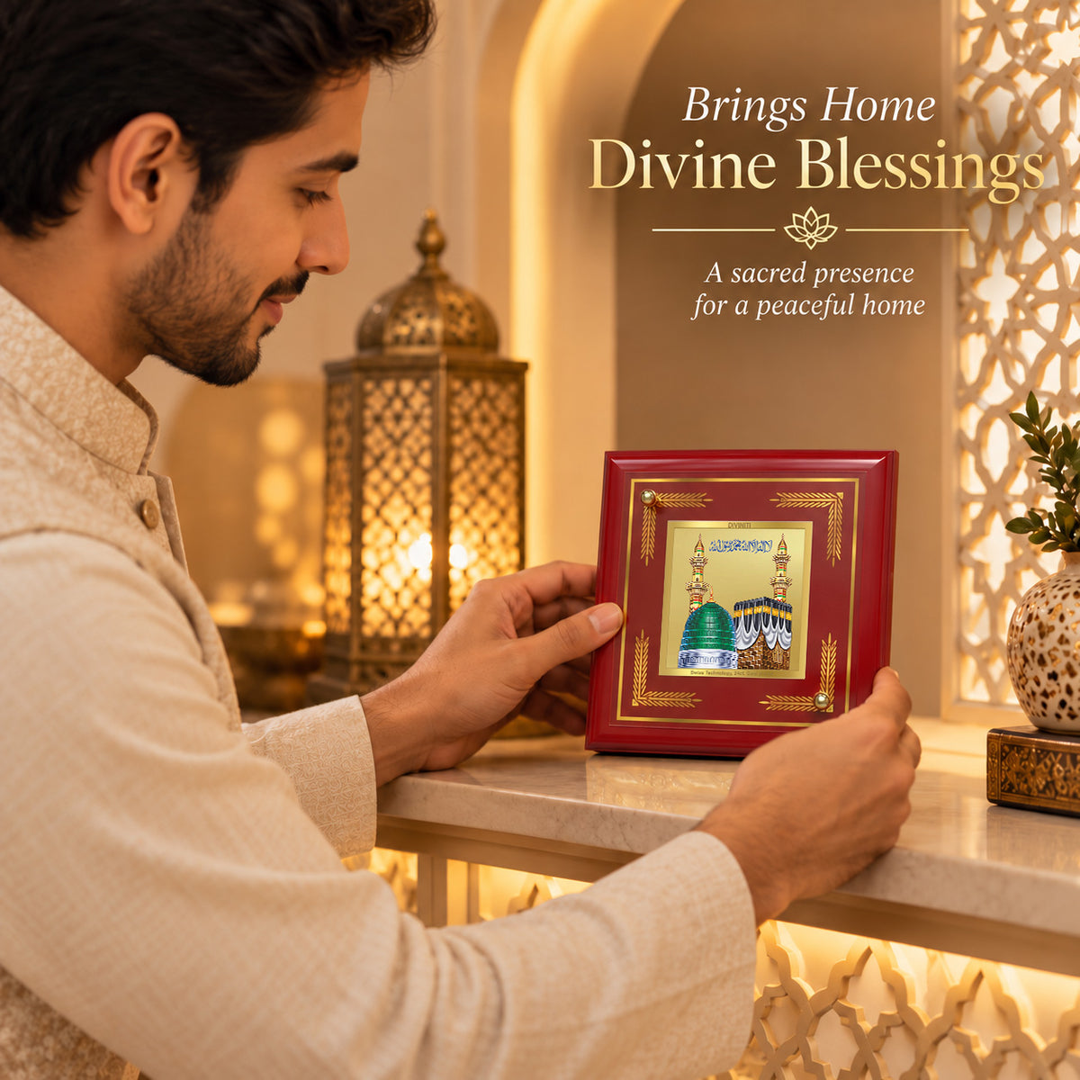 24K Gold-Plated Mecca Madina MDF Frame | Premium Gift Box | 10x10 CM