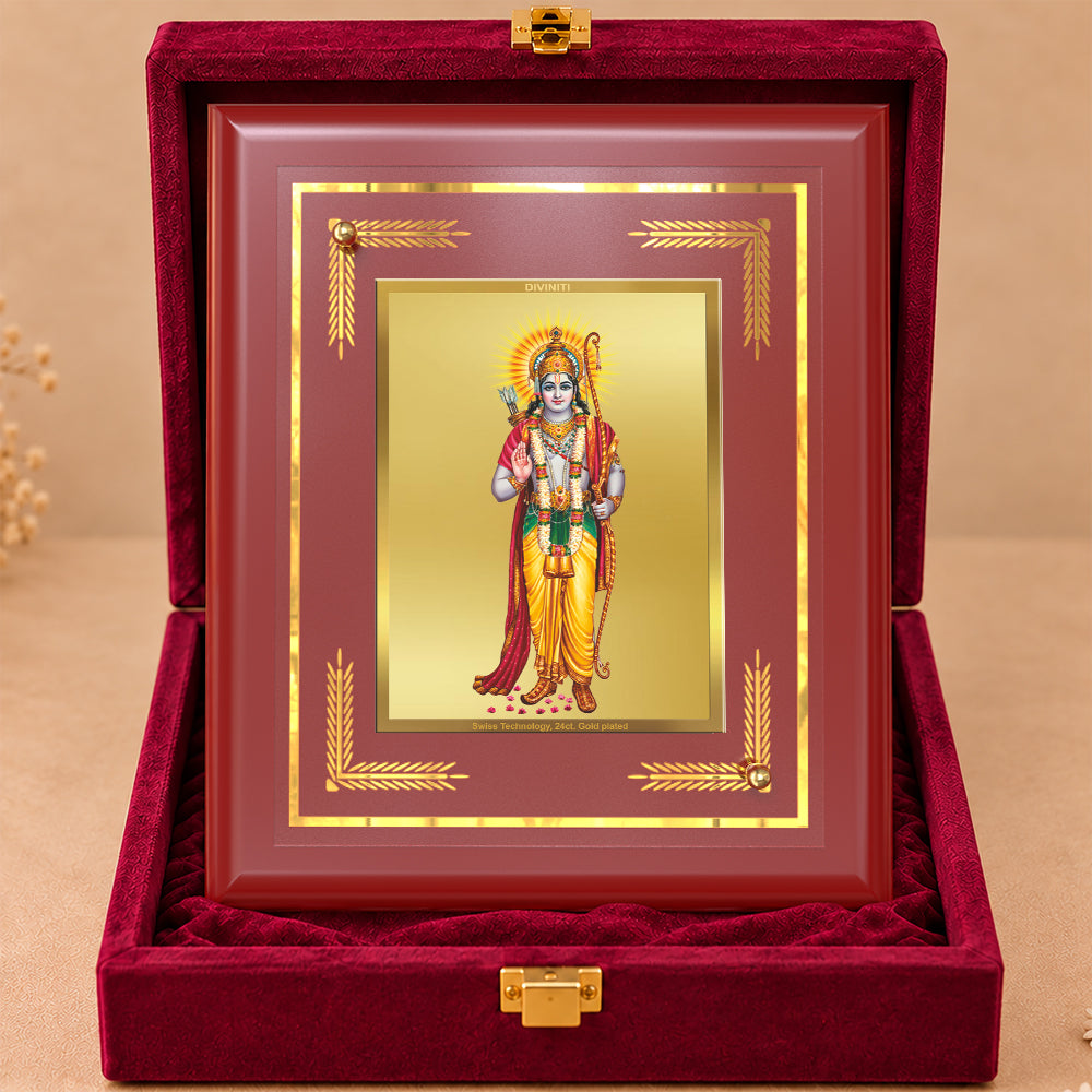 24K Gold-Plated Lord Ram Ji MDF Frame | Premium Gift Box | 13.5x16 CM