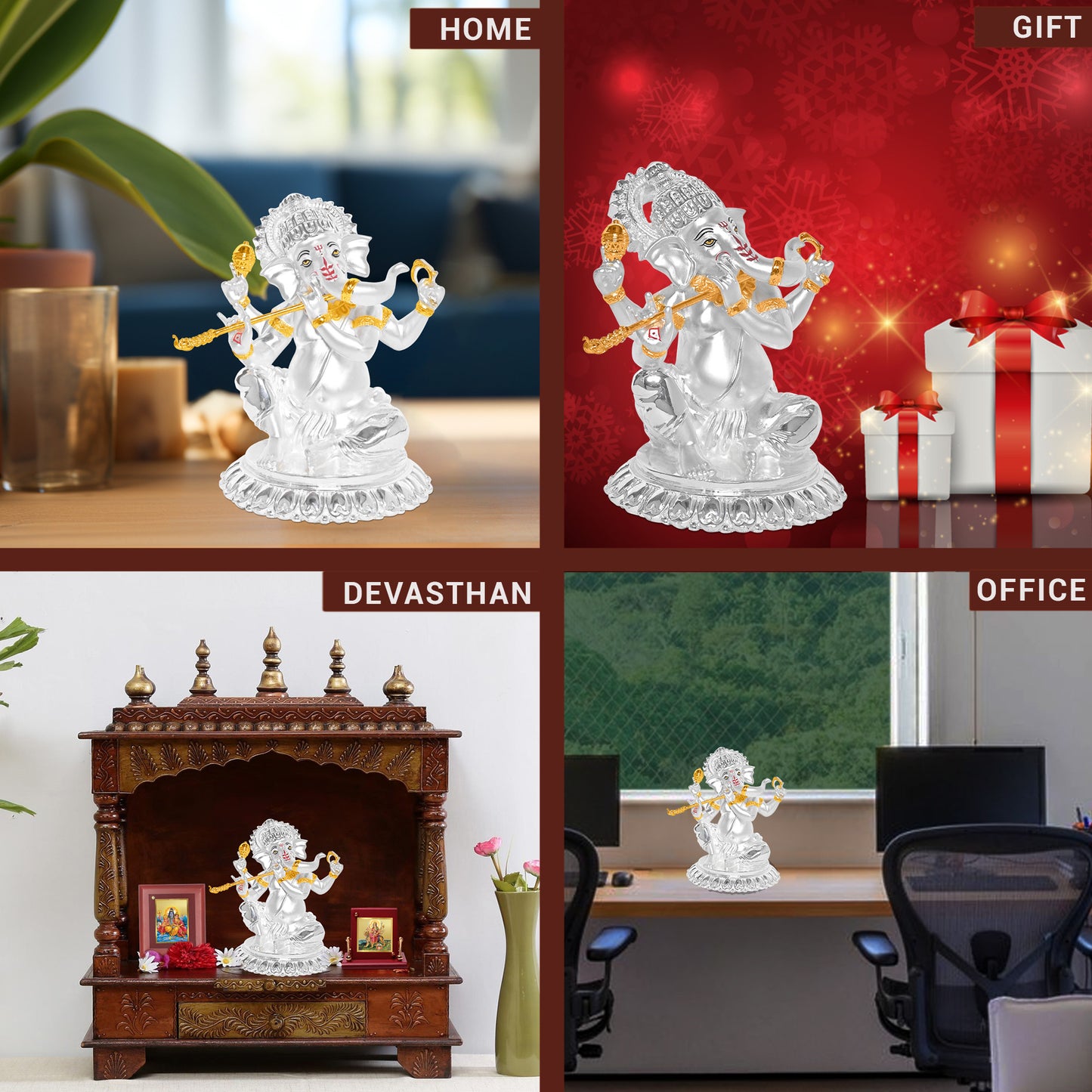 Diviniti 999 Silver Plated Lord Ganesha Idol Statue Elegant Spiritual Décor for Home & Office Pooja Room Accent Gift (15.5x14 CM)